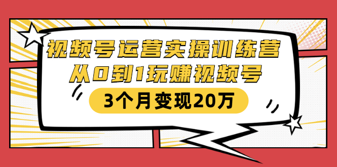 视频号运营实操训练营：从0到1玩赚视频号，3个月变现20万-猫哥网资源库