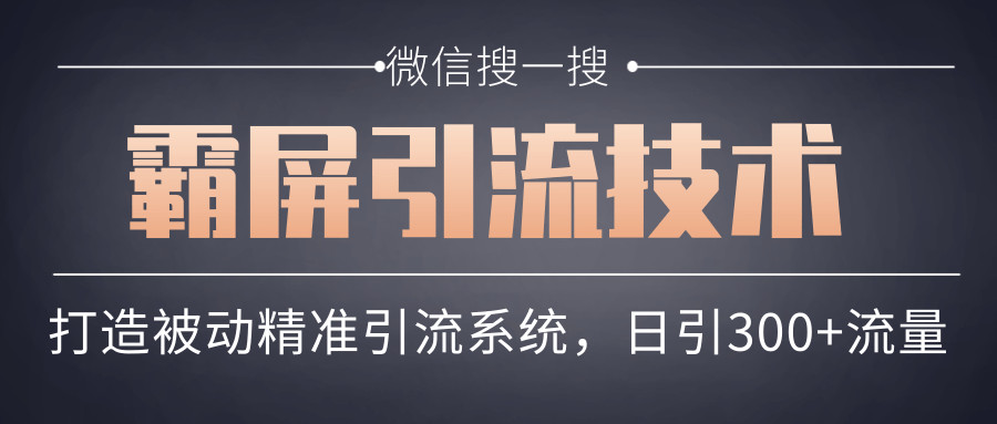 微信搜一搜霸屏引流技术，打造被动精准引流系统，轻松日引300+流量-猫哥网资源库