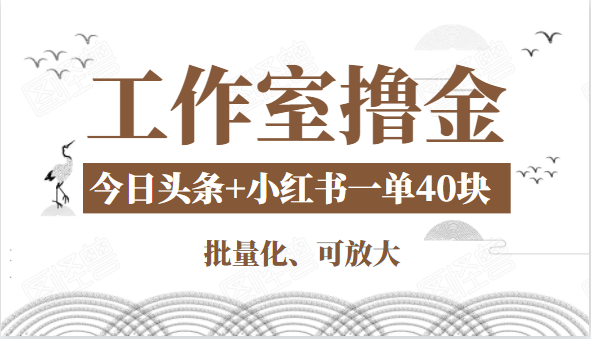 工作室撸金二件套：撸今日头条原创收益+小红书一单利润40块项目-猫哥网资源库