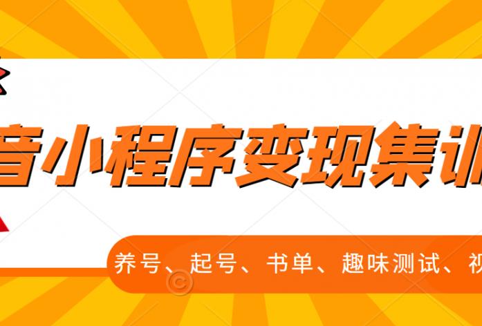 抖音小程序变现集训课，养号、起号、书单、趣味测试、视频剪辑，全套流程-猫哥网资源库