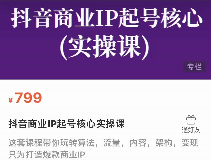 抖音商业IP起号核心实操课，带你玩转算法，流量，内容，架构，变现-猫哥网资源库