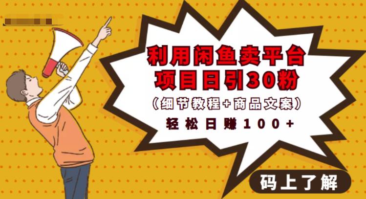 利用闲鱼卖平台项目课程资源日引流30+精准粉丝，轻松日赚100+，积累人脉可实现二次变-猫哥网资源库