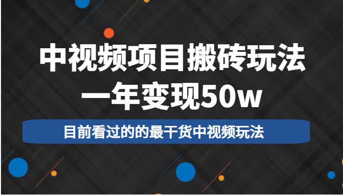 中视频项目搬砖玩法，一年变现50w，目前看过的的最干货中视频玩法-猫哥网资源库