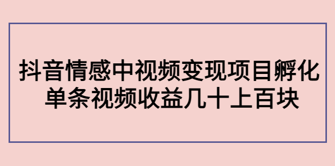 副业孵化营第5期：抖音情感中视频变现项目孵化 单条视频收益几十上百-猫哥网资源库