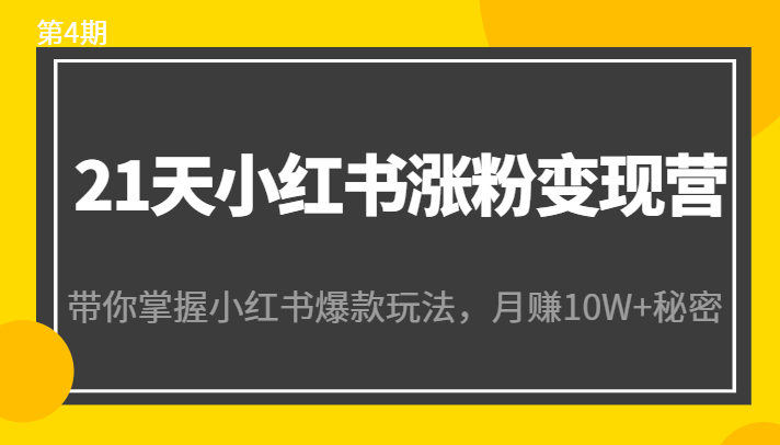 21天小红书涨粉变现营（第4期）：带你掌握小红书爆款玩法，月赚10W+秘密-猫哥网资源库