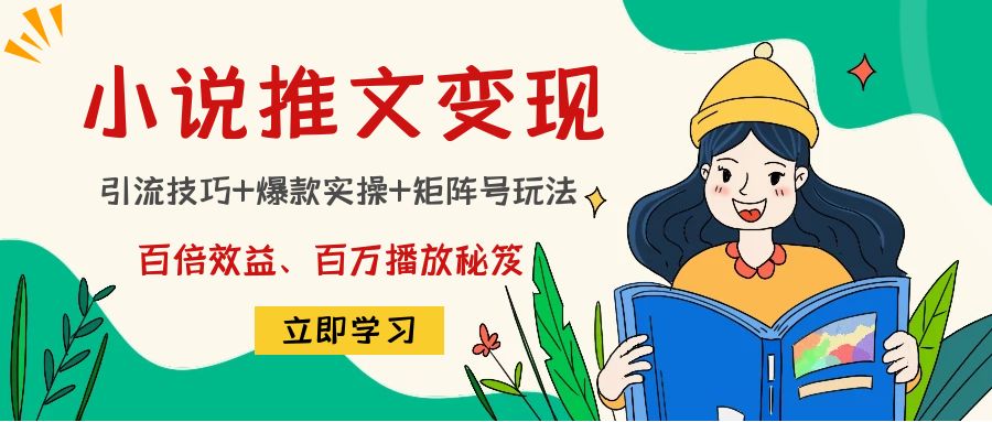 小说推文训练营：引流技巧+爆款实操+矩阵号玩法，百倍效益、百万播放秘笈-猫哥网资源库