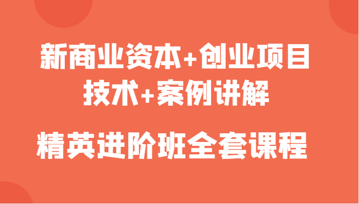 新商业资本+创业项目，技术+案例讲解，精英进阶班全套课程-猫哥网资源库