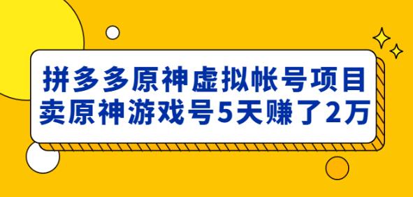外面卖2980的拼多多原神虚拟帐号项目：卖原神游戏号5天赚了2万-猫哥网资源库