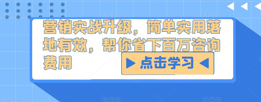 营销实战升级，简单实用落地有效，帮你省下百万咨询费用-猫哥网资源库