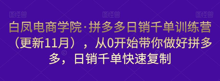 白凤电商学院·拼多多日销千单训练营，从0开始带你做好拼多多，日销千单快速复制（更新知2023年3月）-猫哥网资源库