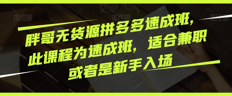 胖哥无货源拼多多速成班，此课程为速成班，适合兼职或者是新手入场-猫哥网资源库