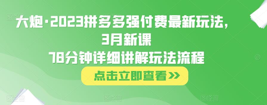 大炮·2023拼多多强付费最新玩法，3月新课​78分钟详细讲解玩法流程-猫哥网资源库
