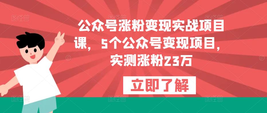 公众号涨粉变现实战项目课，5个公众号变现项目，实测涨粉23万-猫哥网资源库
