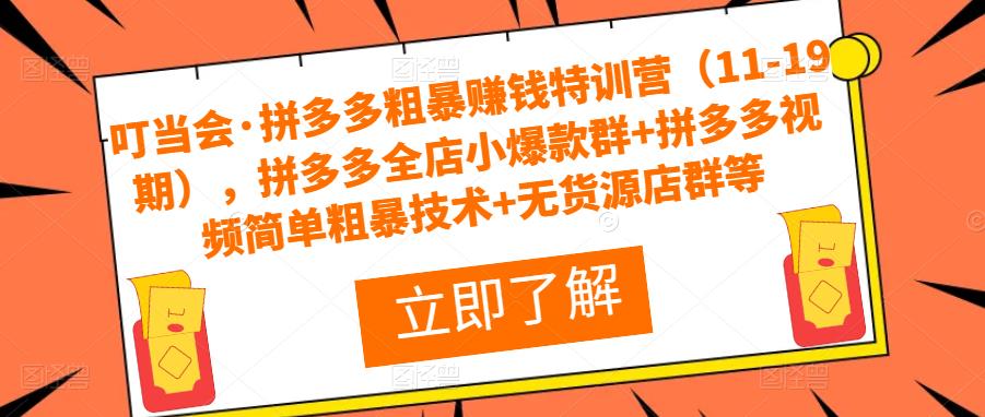 叮当会·拼多多粗暴赚钱特训营（11-19期），拼多多全店小爆款群+拼多多视频简单粗暴技术+无货源店群等-猫哥网资源库