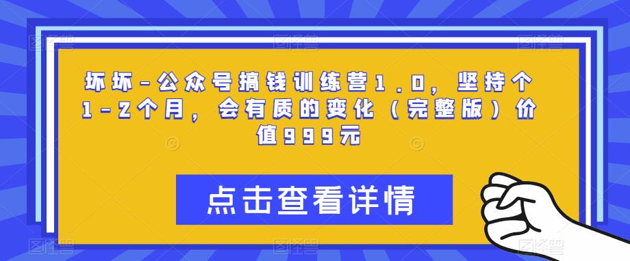 坏坏-公众号搞钱训练营1.0，坚持个1-2个月，会有质的变化（完整版）价值999元-猫哥网资源库