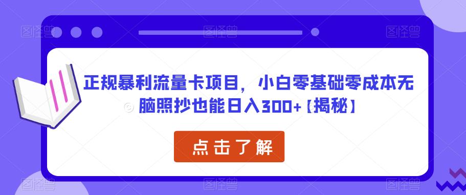 正规暴利流量卡项目，小白零基础零成本无脑照抄也能日入300+【揭秘】-猫哥网资源库