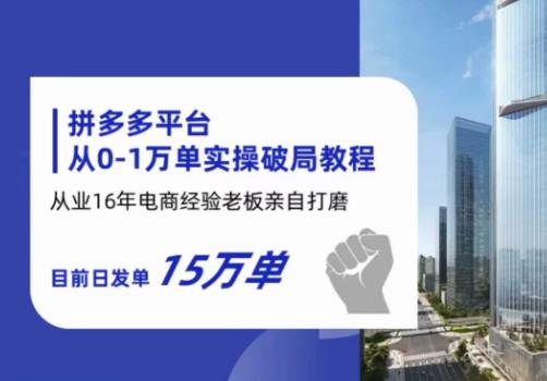 拼多多从0-1万单实操破局教程，从业16年电商经验打磨，目前日发单15万单-猫哥网资源库