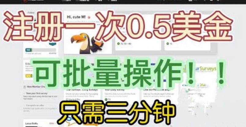国外项目注册一次0.5美金，只需三分钟无脑操作，可批量同时放大操作，小白工作室福利【揭秘】-猫哥网资源库