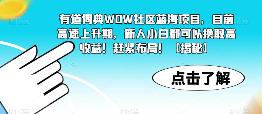 有道词典WOW社区蓝海项目，目前高速上升期，新人小白都可以换取高收益！赶紧布局！【揭秘】-猫哥网资源库