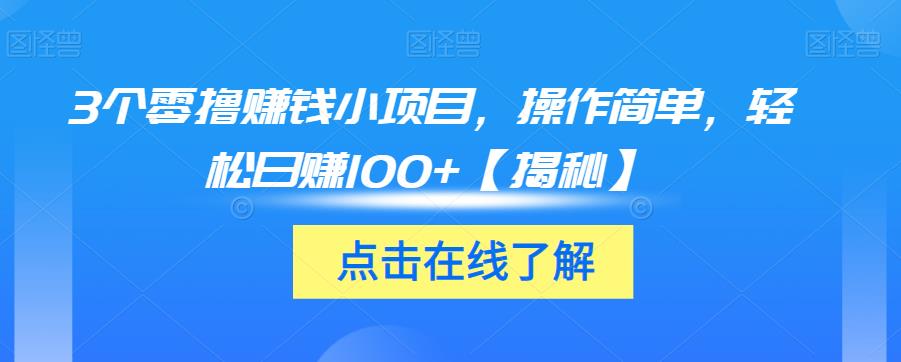 3个零撸赚钱小项目，操作简单，轻松日赚100+【揭秘】-猫哥网资源库