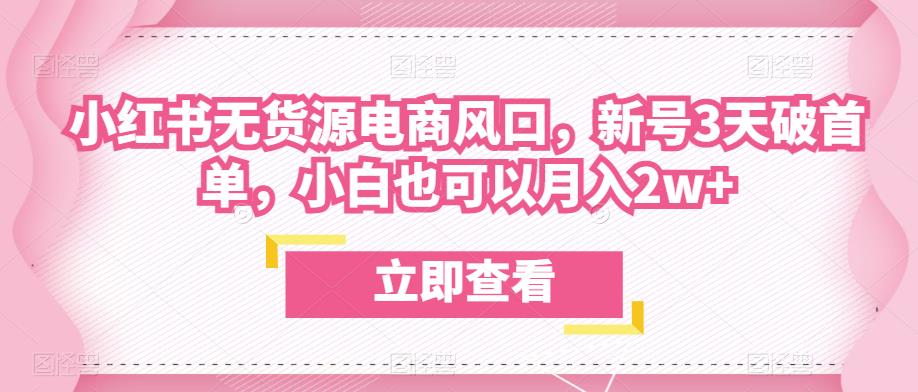 众狼电商余文小红书无货源电商风口，新号3天破首单，小白也可以月入2w+-猫哥网资源库