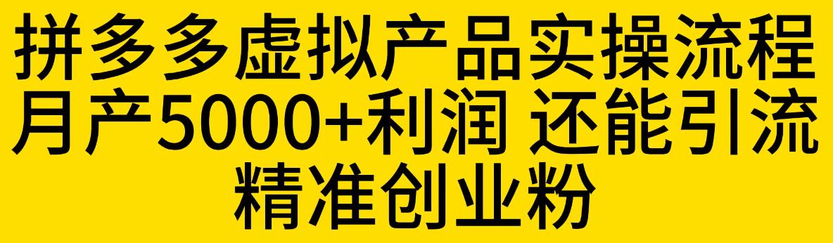 拼多多虚拟产品实操流程，月产5000+利润，还能引流精准创业粉【揭秘】-猫哥网资源库