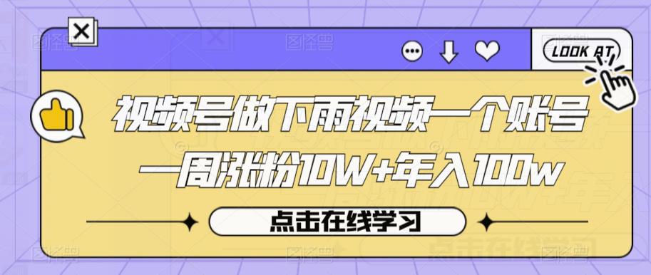 视频号做下雨视频一个账号一周涨粉10W+年入100w【揭秘】-猫哥网资源库