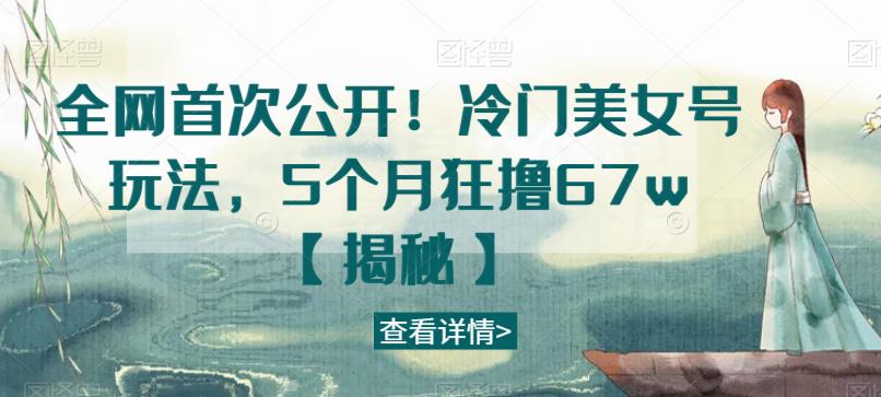 全网首次公开！冷门美女号玩法，5个月狂撸67w【揭秘】-猫哥网资源库
