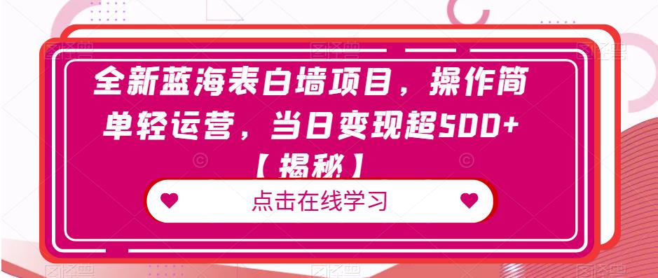 全新蓝海表白墙项目，操作简单轻运营，当日变现超500+【揭秘】-猫哥网资源库