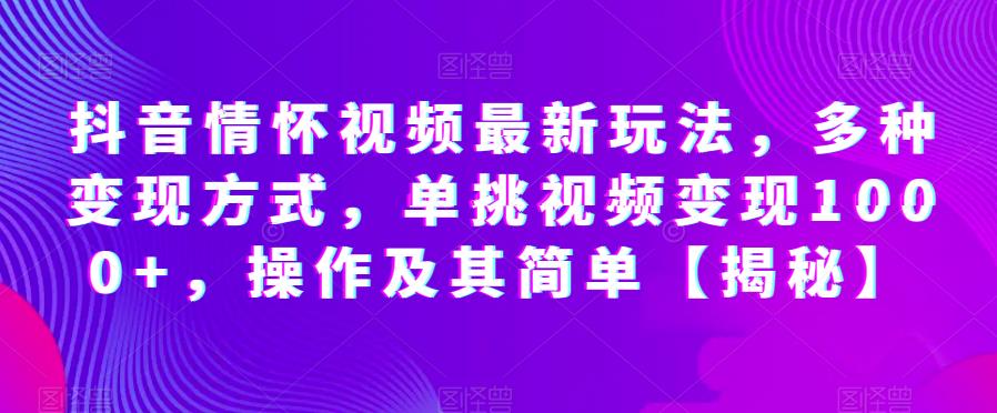 抖音情怀视频最新玩法，多种变现方式，单挑视频变现1000+，操作及其简单【揭秘】-猫哥网资源库