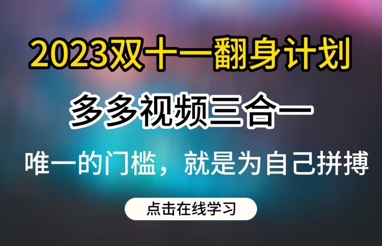 2023双十一翻身计划，多多视频带货三合一玩法教程【揭秘】-猫哥网资源库