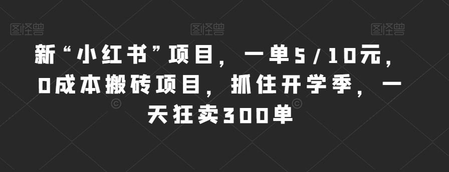 新“小红书”项目，一单5/10元，0成本搬砖项目，抓住开学季，一天狂卖300单【揭秘】-猫哥网资源库