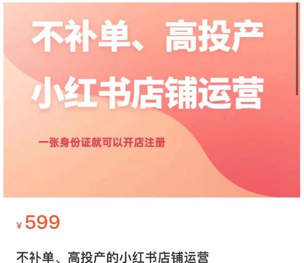 不补单、高投产的小红书店铺运营，一张身份证就可以开店注册-猫哥网资源库
