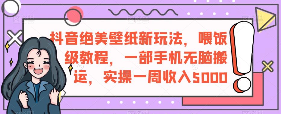 抖音绝美壁纸新玩法，喂饭级教程，一部手机无脑搬运，实操一周收入5000【揭秘】-猫哥网资源库