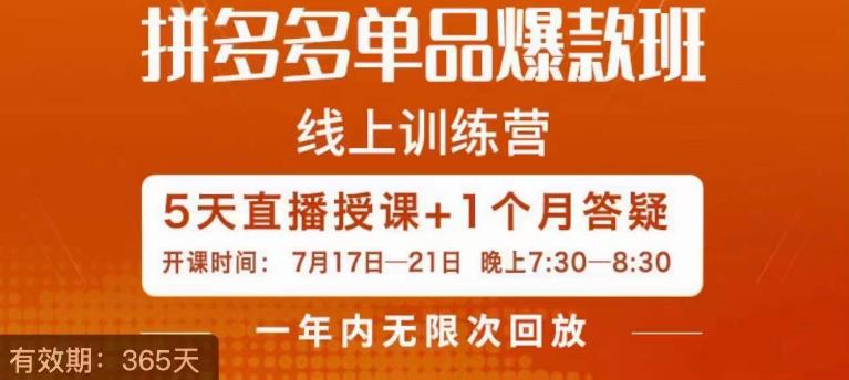 钟辰·拼多多单品爆款班，一个拼多多超级爆款养一个团队-猫哥网资源库