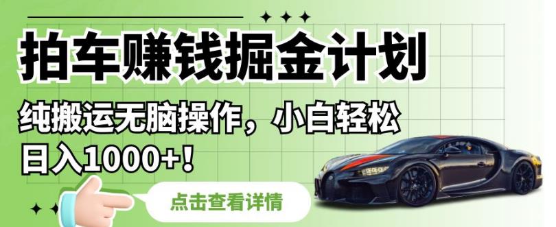 拍车赚钱掘金计划，纯搬运无脑操作，小白轻松日入1000+【揭秘】-猫哥网资源库