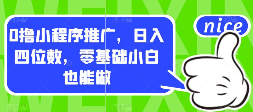 0撸小程序推广，日入四位数，零基础小白也能做【揭秘】-猫哥网资源库