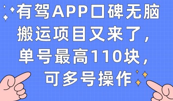 有驾APP口碑无脑搬运项目又来了，单号最高110块，可多号操作-猫哥网资源库