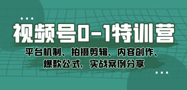 视频号0-1特训营：平台机制、拍摄剪辑、内容创作、爆款公式，实战案例分享-猫哥网资源库