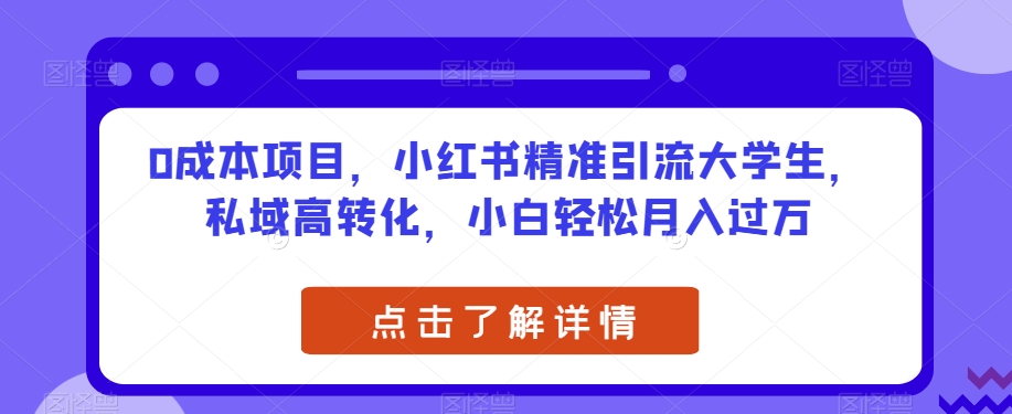 0成本项目，小红书精准引流大学生，私域高转化，小白轻松月入过万【揭秘】-猫哥网资源库