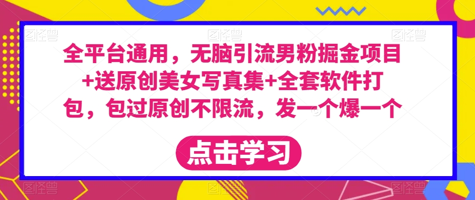 全平台通用，无脑引流男粉掘金项目+送原创美女写真集+全套软件打包，包过原创不限流，发一个爆一个【揭秘】-猫哥网资源库