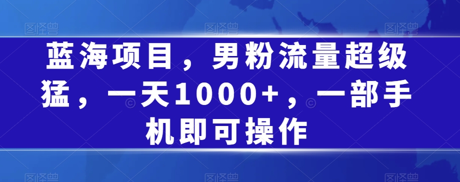 蓝海项目，男粉流量超级猛，一天1000+，一部手机即可操作【揭秘】-猫哥网资源库