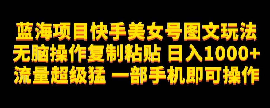 蓝海项目快手美女号图文玩法，无脑操作复制粘贴，日入1000+流量超级猛一部手机即可操作【揭秘】-猫哥网资源库