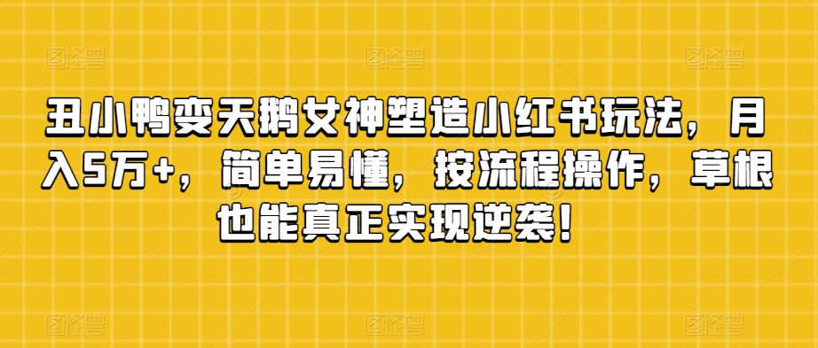 丑小鸭变天鹅女神塑造小红书玩法，月入5万+，简单易懂，按流程操作，草根也能真正实现逆袭！-猫哥网资源库
