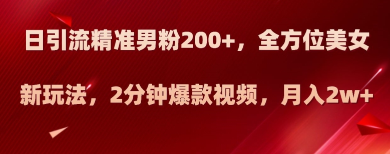 日引流精准男粉200+，全方位美女新玩法，2分钟爆款视频，月入2w+【揭秘】-猫哥网资源库