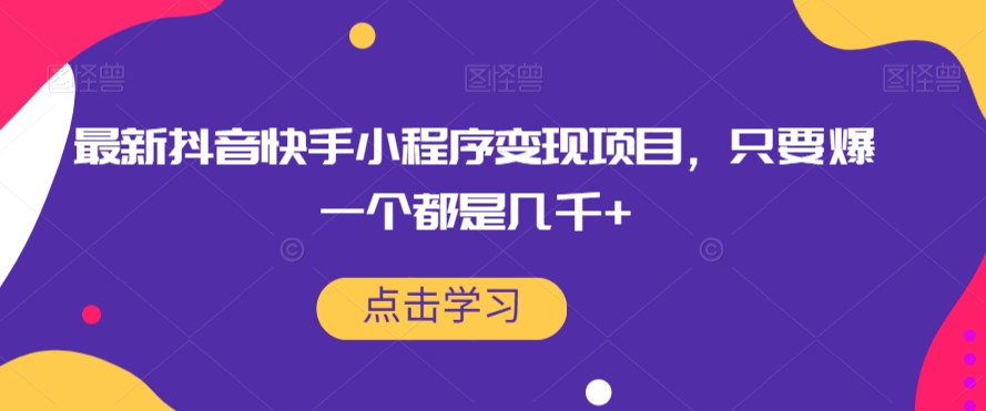 最新抖音快手小程序变现项目，只要爆一个都是几千+-猫哥网资源库