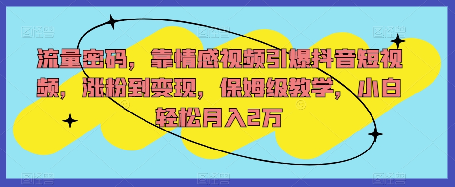 流量密码，靠情感视频引爆抖音短视频，涨粉到变现，保姆级教学，小白轻松月入2万【揭秘】-猫哥网资源库