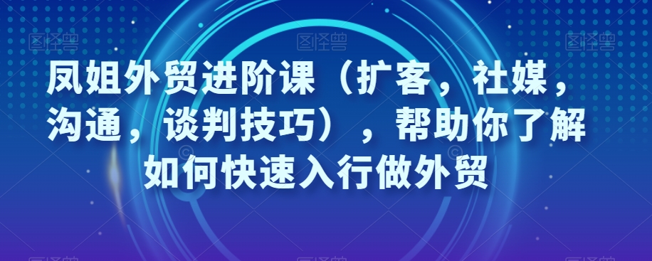 凤姐外贸进阶课（扩客，社媒，沟通，谈判技巧），帮助你了解如何快速入行做外贸-猫哥网资源库