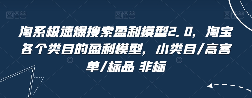 淘系极速爆搜索盈利模型2.0，淘宝各个类目的盈利模型，小类目/高客单/标品 非标-猫哥网资源库