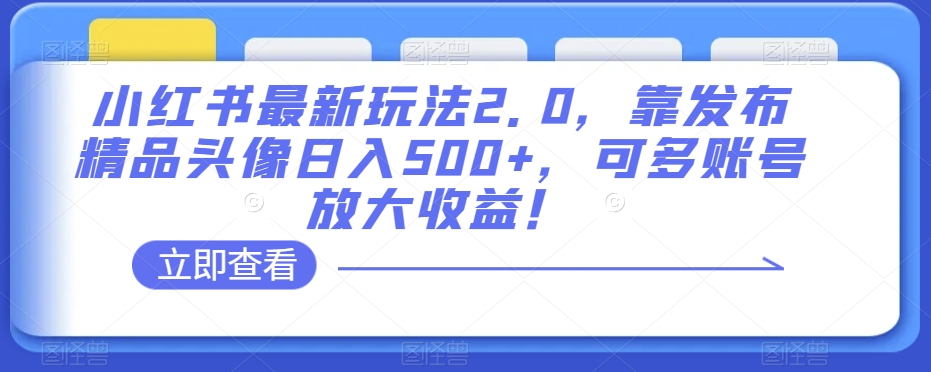 小红书最新玩法2.0，靠发布精品头像日入500+，可多账号放大收益！【揭秘】-猫哥网资源库